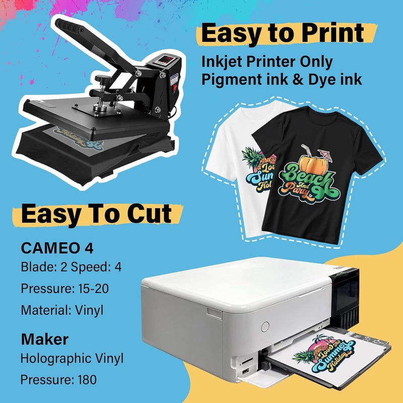 TECKWRAP Printable Heat Transfer Paper for T-Shirts 30 Sheets, 8.3" X 11.7" Printable Heat Transfer Vinyl for Inkjet Printer, Iron on Transfer Paper for Light and Dark Fabric (Matte) - Image 4